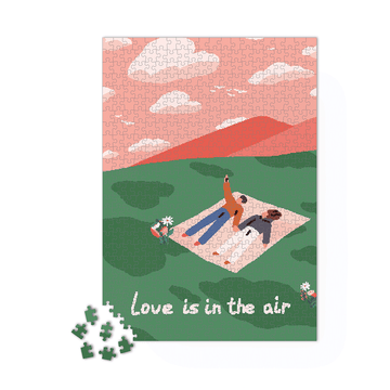 LOVE IS IN THE AIR Puslespil med 500 brikker – hele picnicmotivet med teksten LOVE IS IN THE AIR