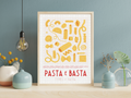PASTA E BASTA TYPES OF PASTA Puslespil med 500 brikker – indrammet samlet puslespil ved planter på grågrøn væg