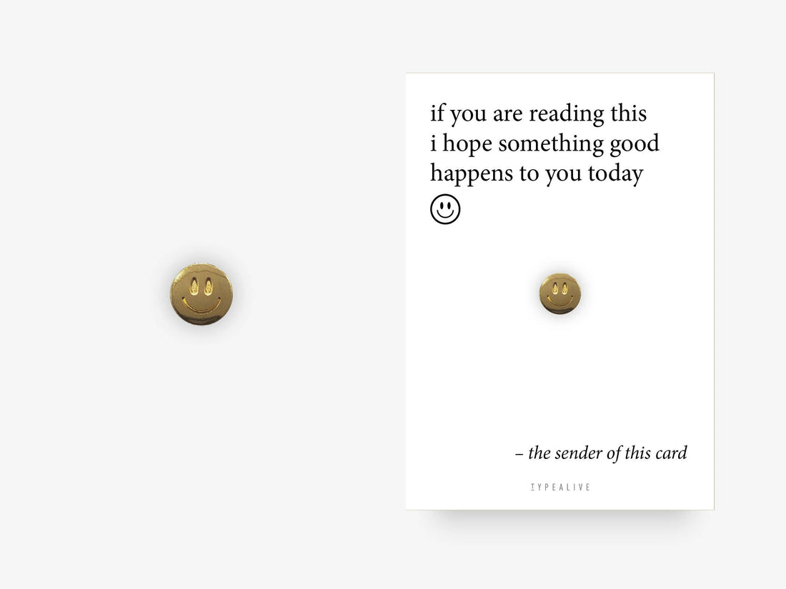 smiley pin positiv tekst