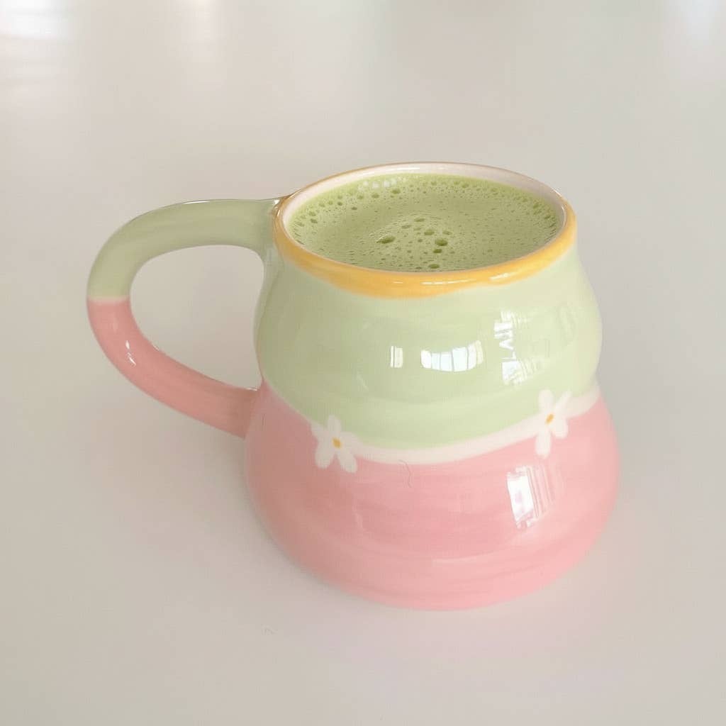 grønt og pink keramikkrus fra Spanien