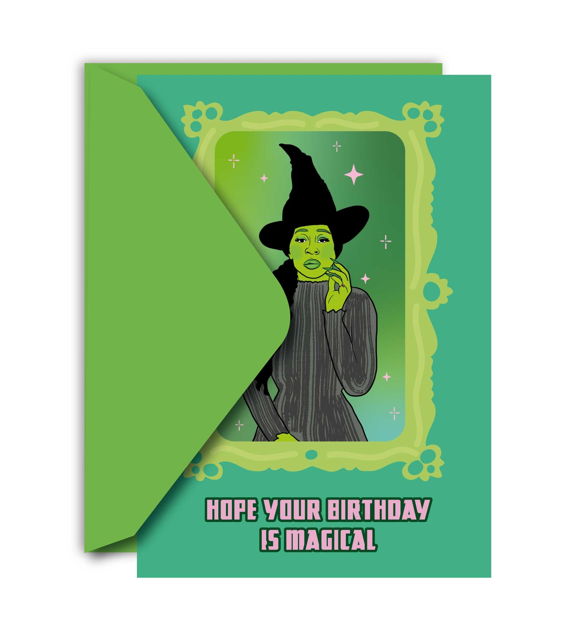 grønt wicked fødselsdagskort med elphaba