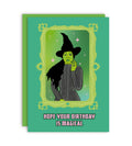 grønt wicked fødselsdagskort med elphaba på forsiden