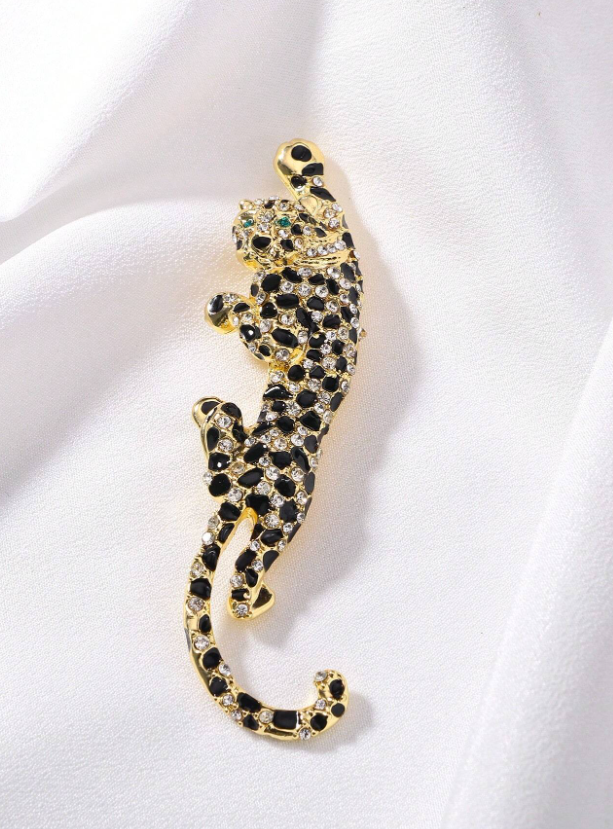 leopard broche rhinsten